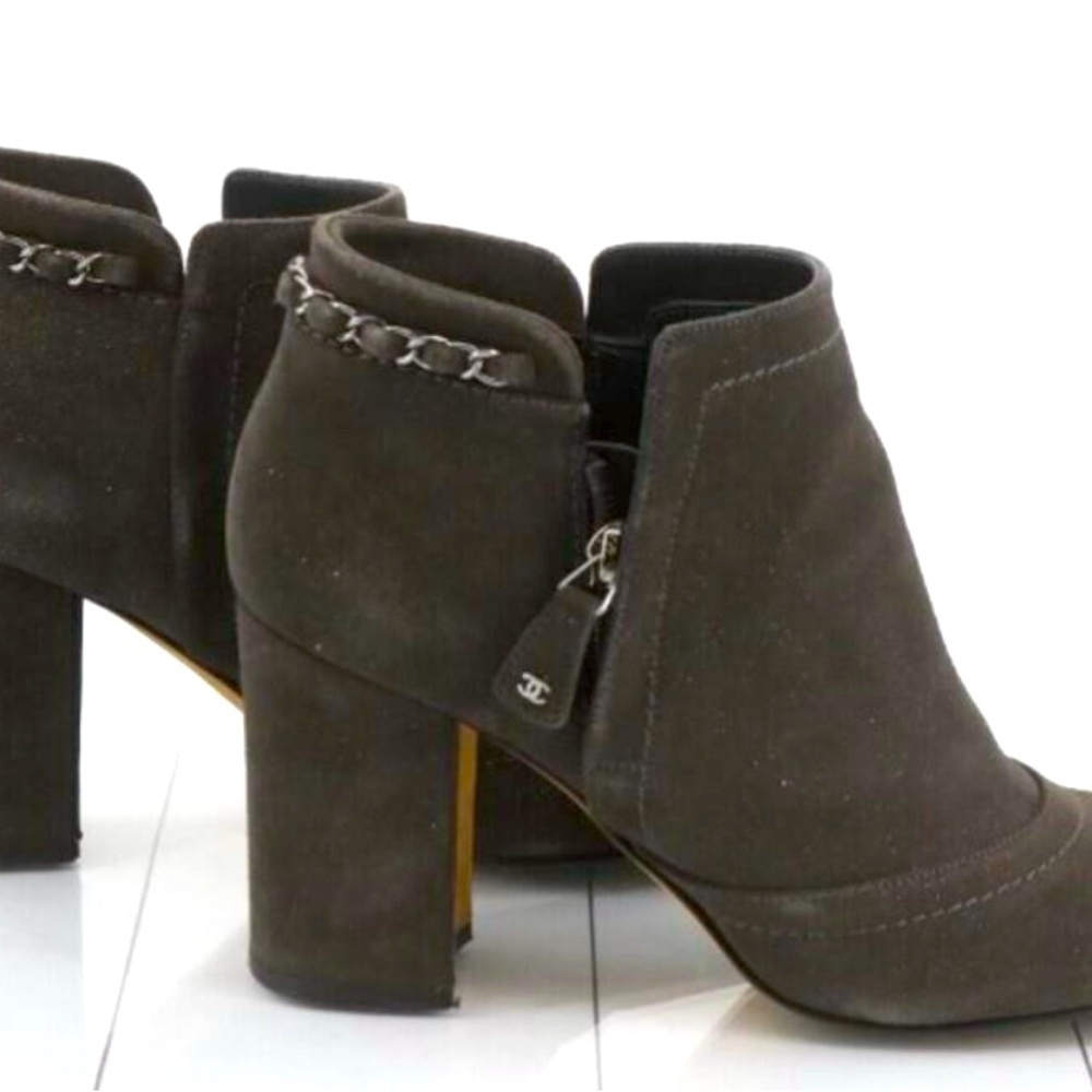 CHANEL Chain Heel Ankle Boots Size 38